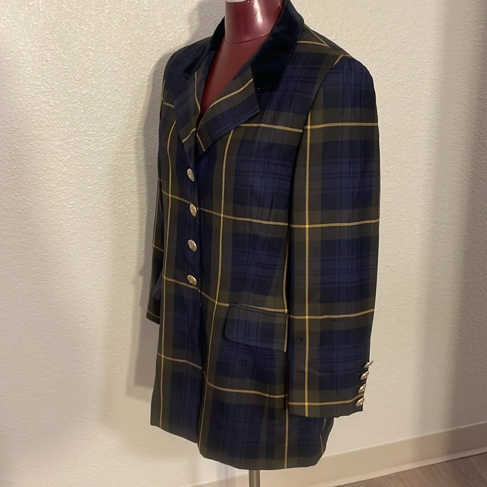 Escada Vintage Plaid Blue Blazer size 42 or Medium